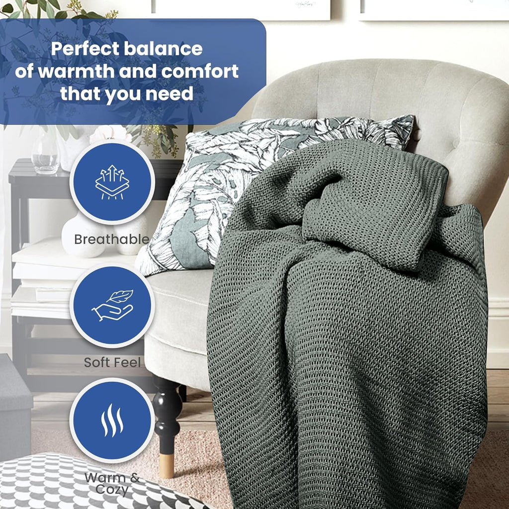 Linteum Textile Supply Leno Weave Blanket, 100% Cotton, Lightweight, Warm, Extra-Fluffy, Premium and Durable Soft & Cozy Bed Blanket for Bed, Couch, Sofa Throw for All Season
