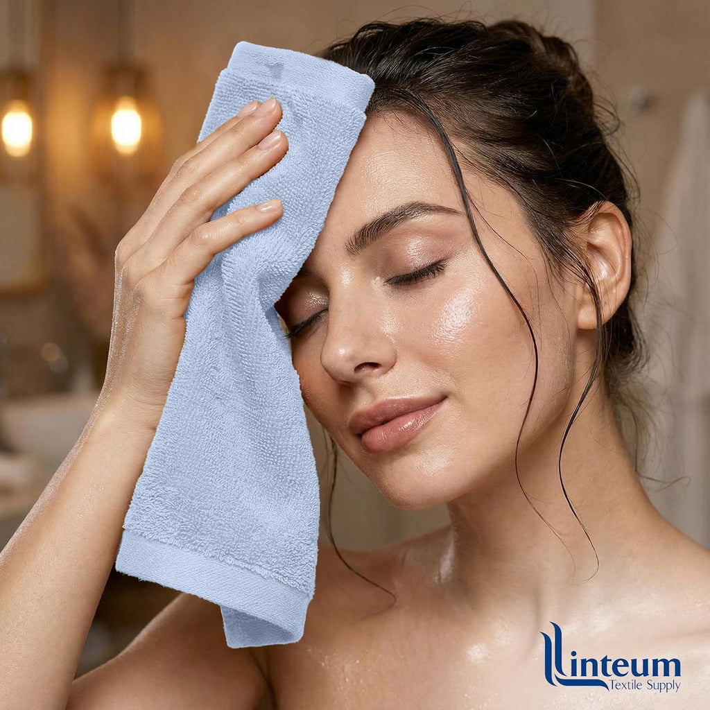 Linteum Textile Face Towel Set 100% Soft Cotton 16 Single Ring Spun Premium Durable Washcloths 12x12 Inch