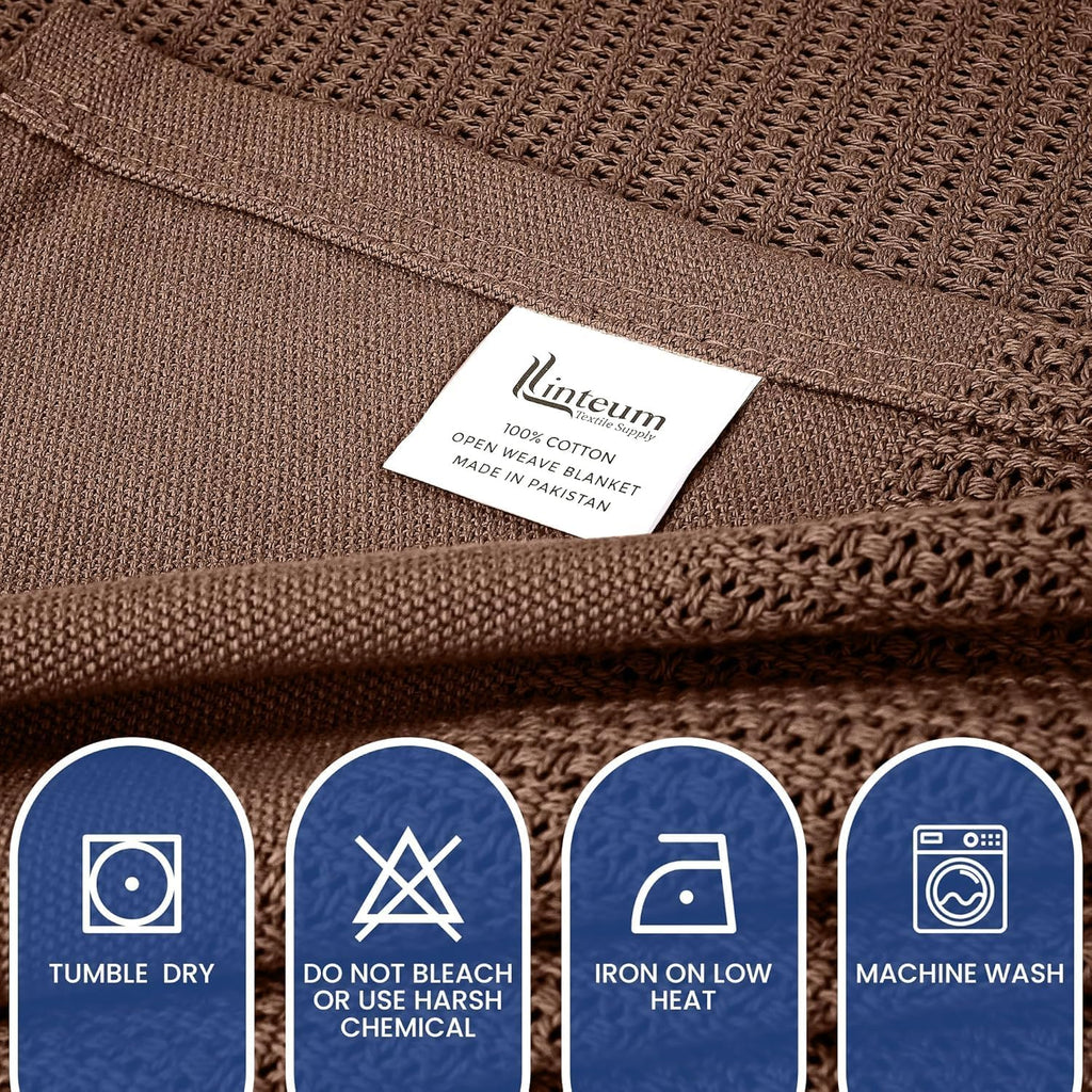 Linteum Textile Supply Leno Weave Blanket, 100% Cotton, Lightweight, Warm, Extra-Fluffy, Premium and Durable Soft & Cozy Bed Blanket for Bed, Couch, Sofa Throw for All Season