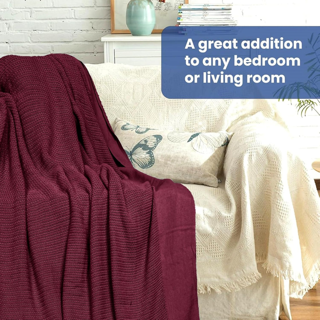 Linteum Textile Supply Leno Weave Blanket, 100% Cotton, Lightweight, Warm, Extra-Fluffy, Premium and Durable Soft & Cozy Bed Blanket for Bed, Couch, Sofa Throw for All Season