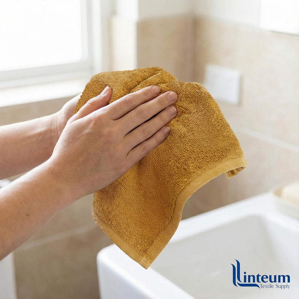 Linteum Textile Face Towel Set 100% Soft Cotton 16 Single Ring Spun Premium Durable Washcloths 12x12 Inch