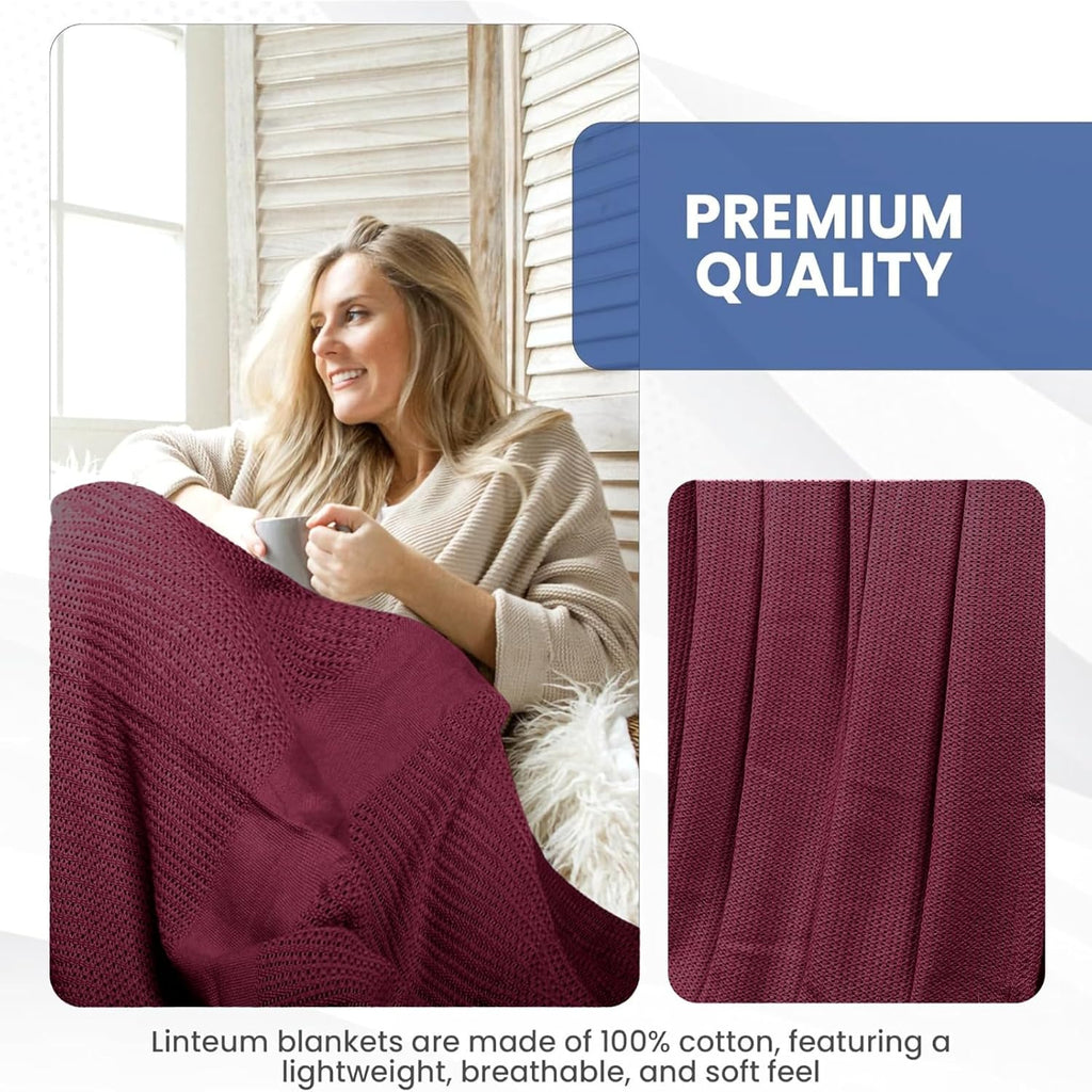 Linteum Textile Supply Leno Weave Blanket, 100% Cotton, Lightweight, Warm, Extra-Fluffy, Premium and Durable Soft & Cozy Bed Blanket for Bed, Couch, Sofa Throw for All Season