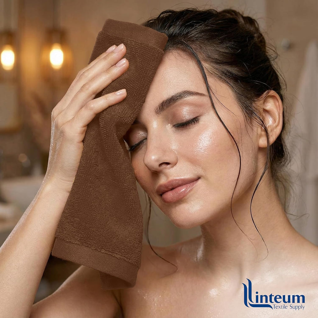 Linteum Textile Face Towel Set 100% Soft Cotton 16 Single Ring Spun Premium Durable Washcloths 12x12 Inch