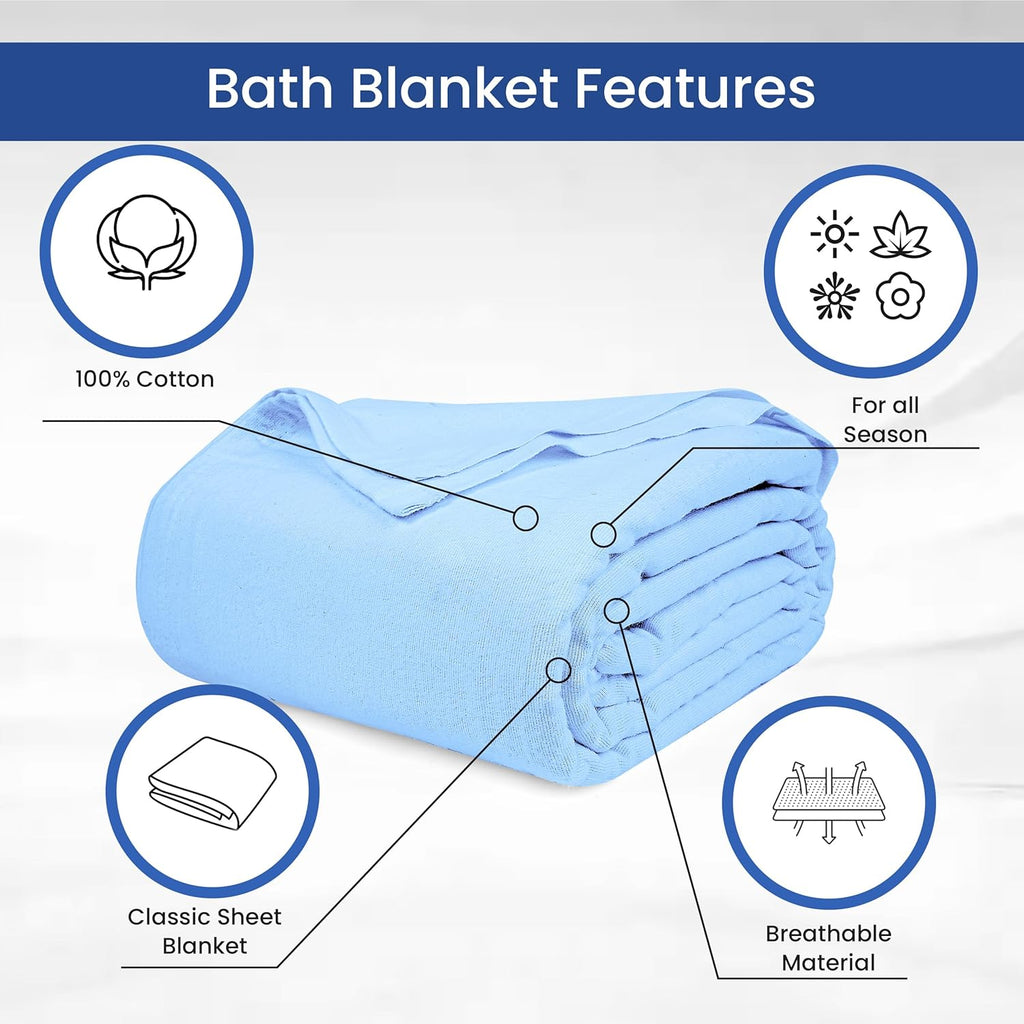 Linteum Textile Cotton Blended Hospital Patient Bath Blanket, Bath Sheet, Lightweight Blanket