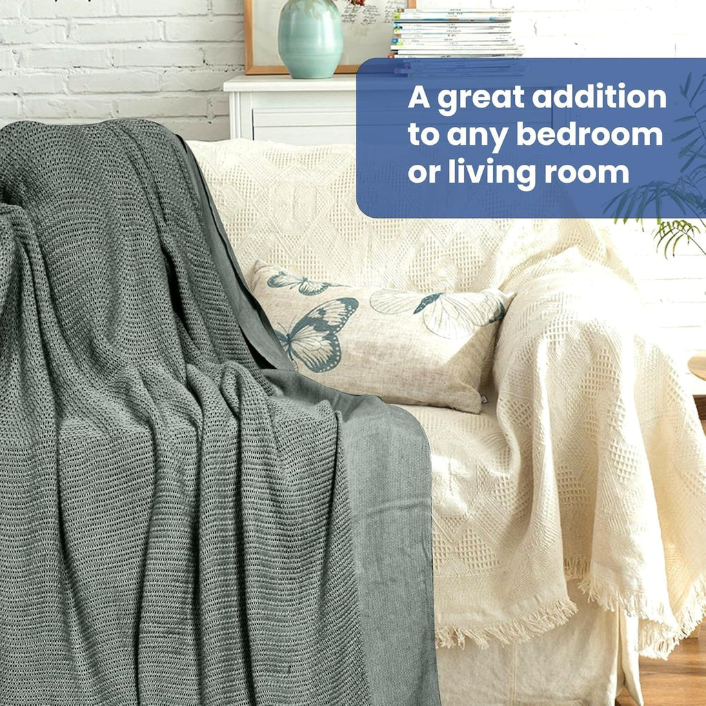 Linteum Textile Supply Leno Weave Blanket, 100% Cotton, Lightweight, Warm, Extra-Fluffy, Premium and Durable Soft & Cozy Bed Blanket for Bed, Couch, Sofa Throw for All Season