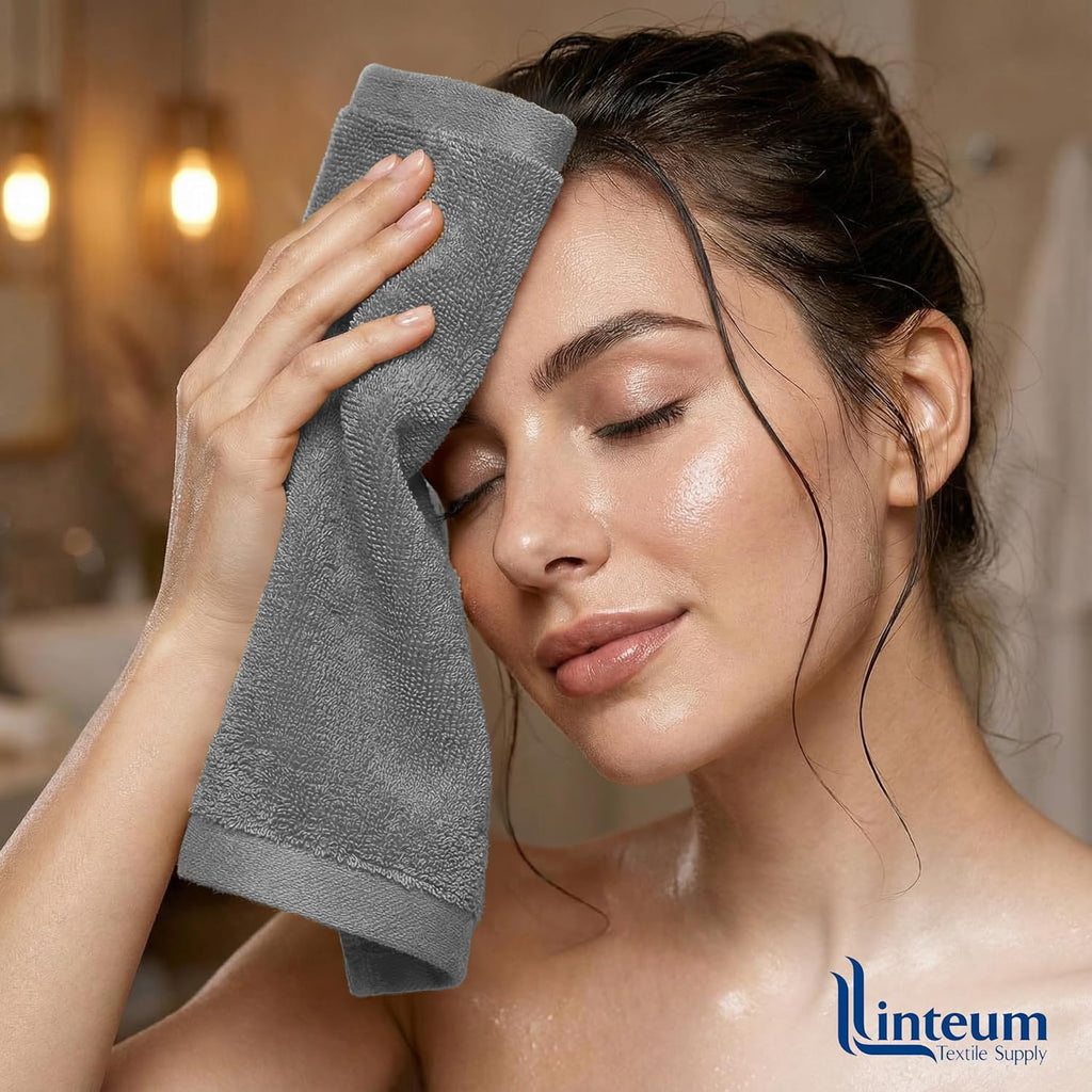 Linteum Textile Face Towel Set 100% Soft Cotton 16 Single Ring Spun Premium Durable Washcloths 12x12 Inch