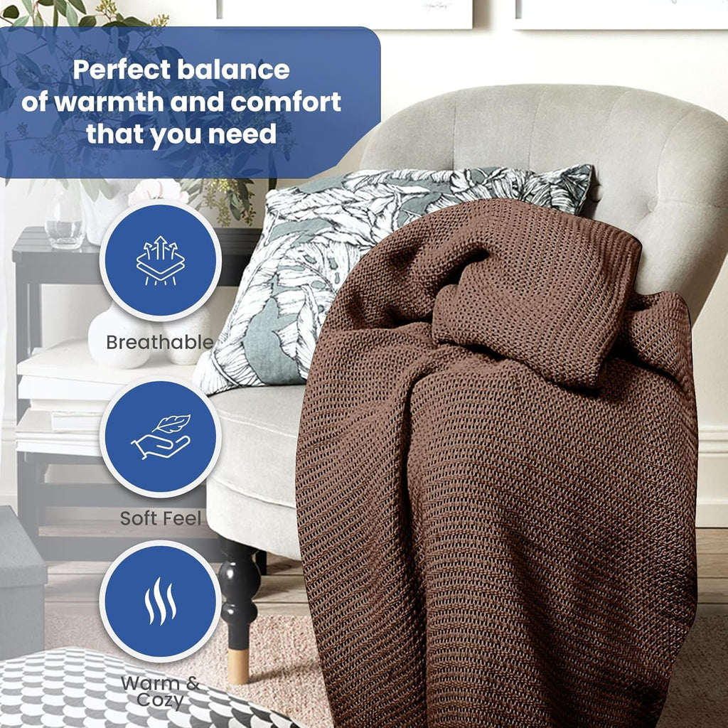 Linteum Textile Supply Leno Weave Blanket, 100% Cotton, Lightweight, Warm, Extra-Fluffy, Premium and Durable Soft & Cozy Bed Blanket for Bed, Couch, Sofa Throw for All Season