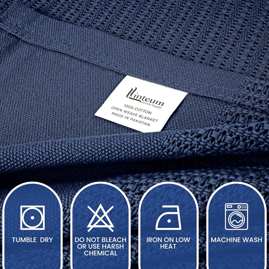 Linteum Textile Supply Leno Weave Blanket, 100% Cotton, Lightweight, Warm, Extra-Fluffy, Premium and Durable Soft & Cozy Bed Blanket for Bed, Couch, Sofa Throw for All Season