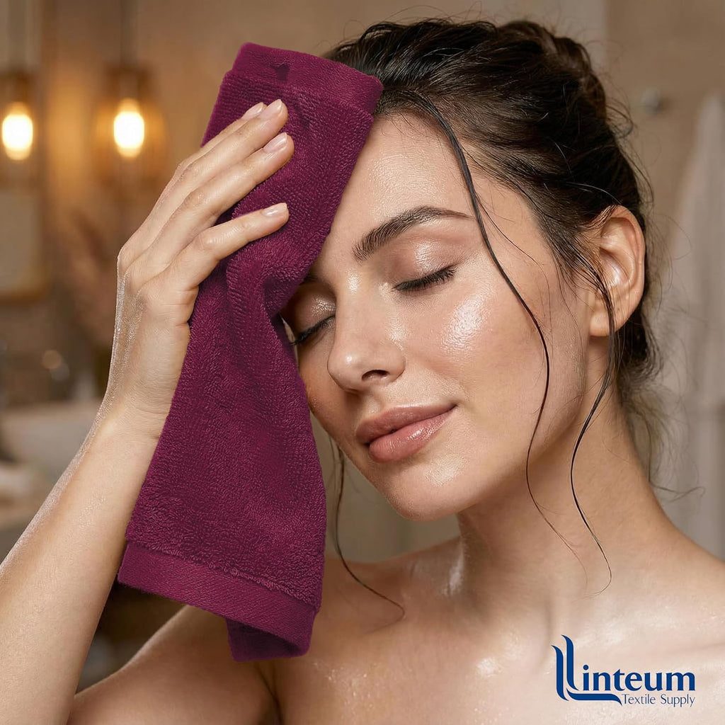 Linteum Textile Face Towel Set 100% Soft Cotton 16 Single Ring Spun Premium Durable Washcloths 12x12 Inch