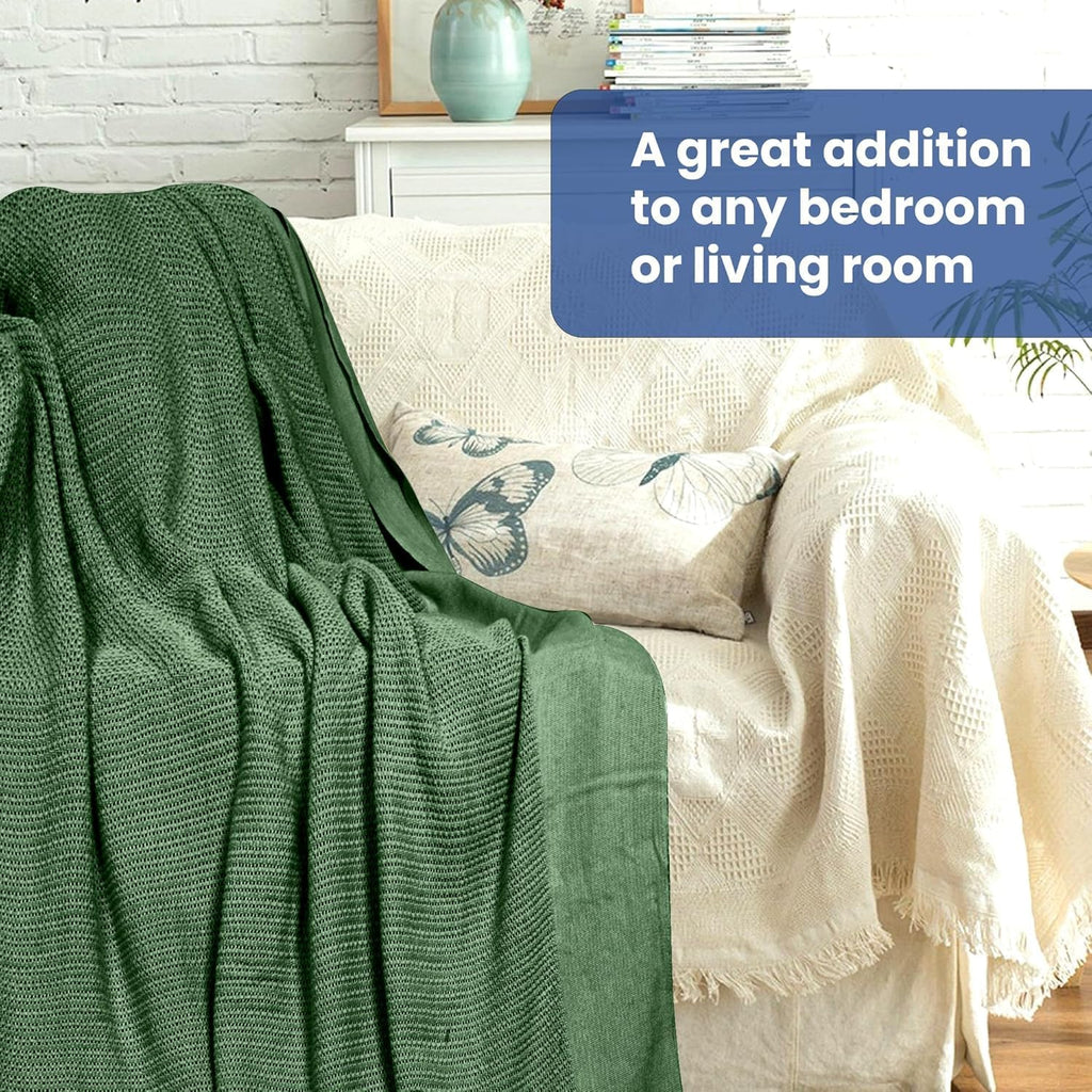 Linteum Textile Supply Leno Weave Blanket, 100% Cotton, Lightweight, Warm, Extra-Fluffy, Premium and Durable Soft & Cozy Bed Blanket for Bed, Couch, Sofa Throw for All Season