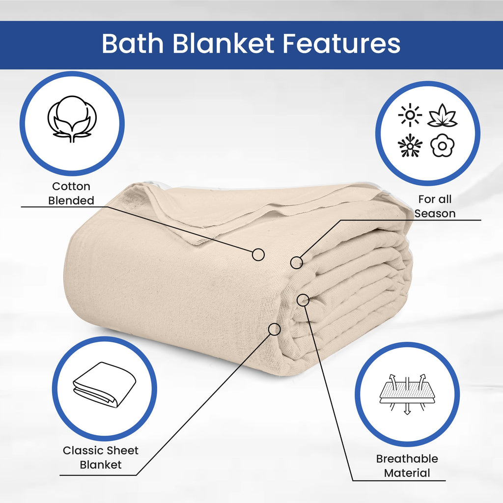 Linteum Textile Cotton Blended Hospital Patient Bath Blanket, Bath Sheet, Lightweight Blanket