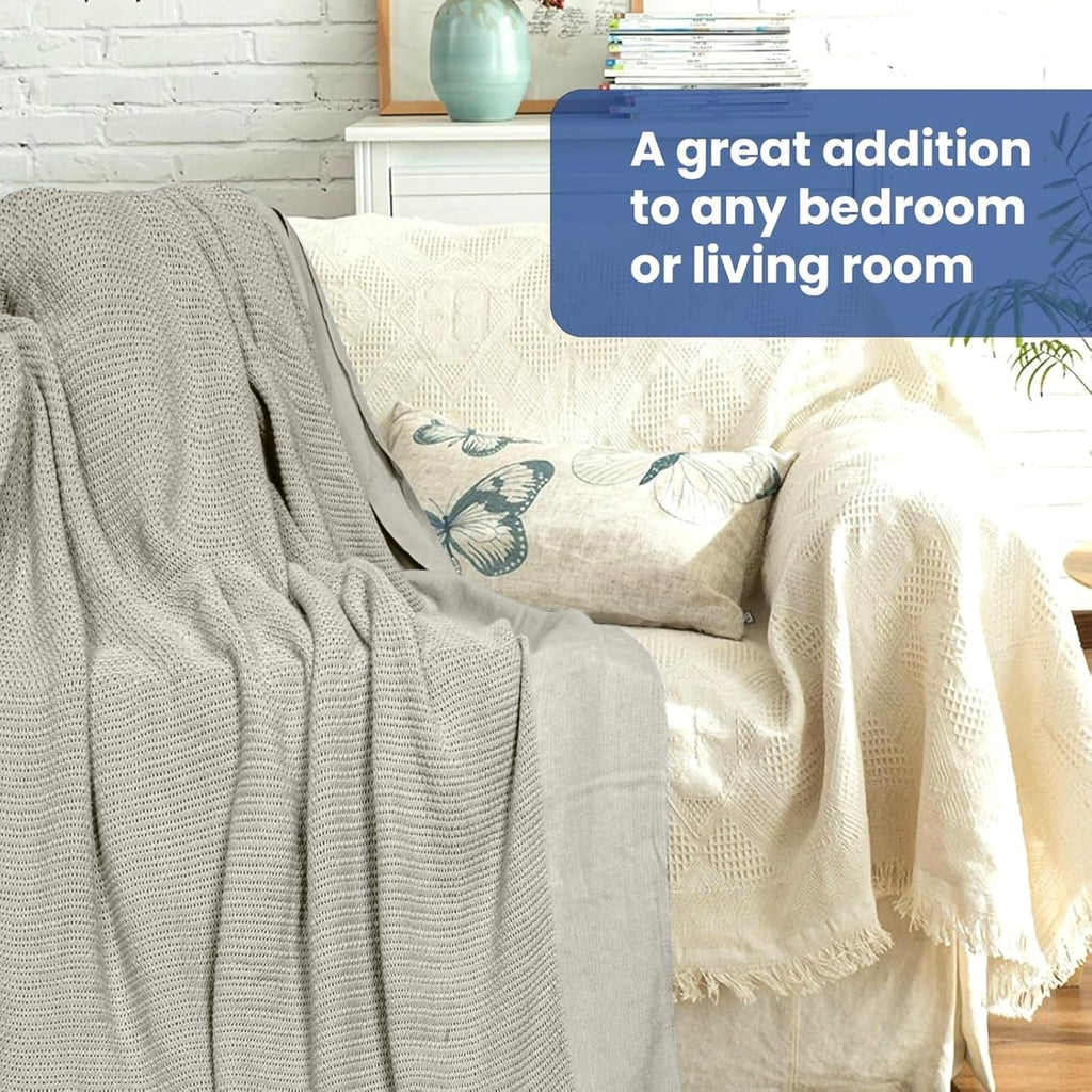 Linteum Textile Supply Leno Weave Blanket, 100% Cotton, Lightweight, Warm, Extra-Fluffy, Premium and Durable Soft & Cozy Bed Blanket for Bed, Couch, Sofa Throw for All Season
