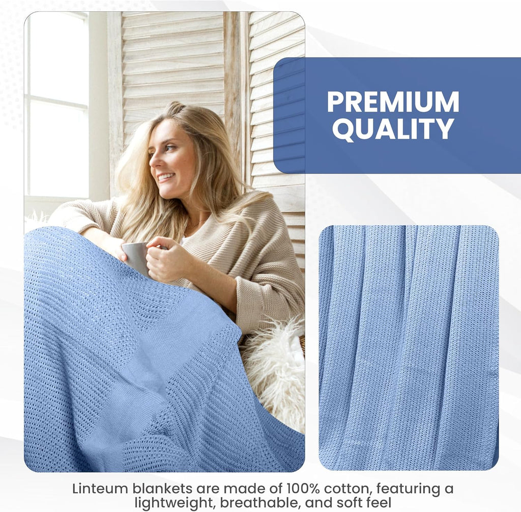 Linteum Textile Supply Leno Weave Blanket, 100% Cotton, Lightweight, Warm, Extra-Fluffy, Premium and Durable Soft & Cozy Bed Blanket for Bed, Couch, Sofa Throw for All Season