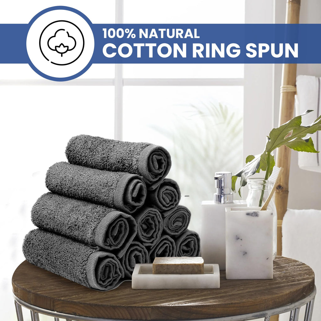 Linteum Textile Washcloth Set 100% Soft Cotton Zero Twist 16 Single Ring Spun Premium Washcloths Face Towel 13x13 Inch