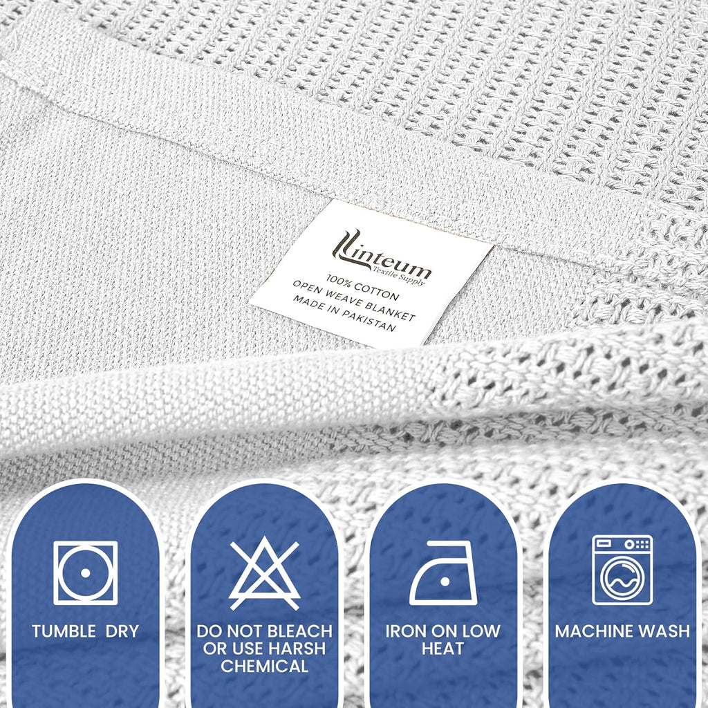 Linteum Textile Supply Leno Weave Blanket, 100% Cotton, Lightweight, Warm, Extra-Fluffy, Premium and Durable Soft & Cozy Bed Blanket for Bed, Couch, Sofa Throw for All Season