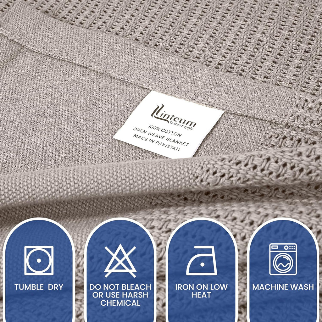 Linteum Textile Supply Leno Weave Blanket, 100% Cotton, Lightweight, Warm, Extra-Fluffy, Premium and Durable Soft & Cozy Bed Blanket for Bed, Couch, Sofa Throw for All Season