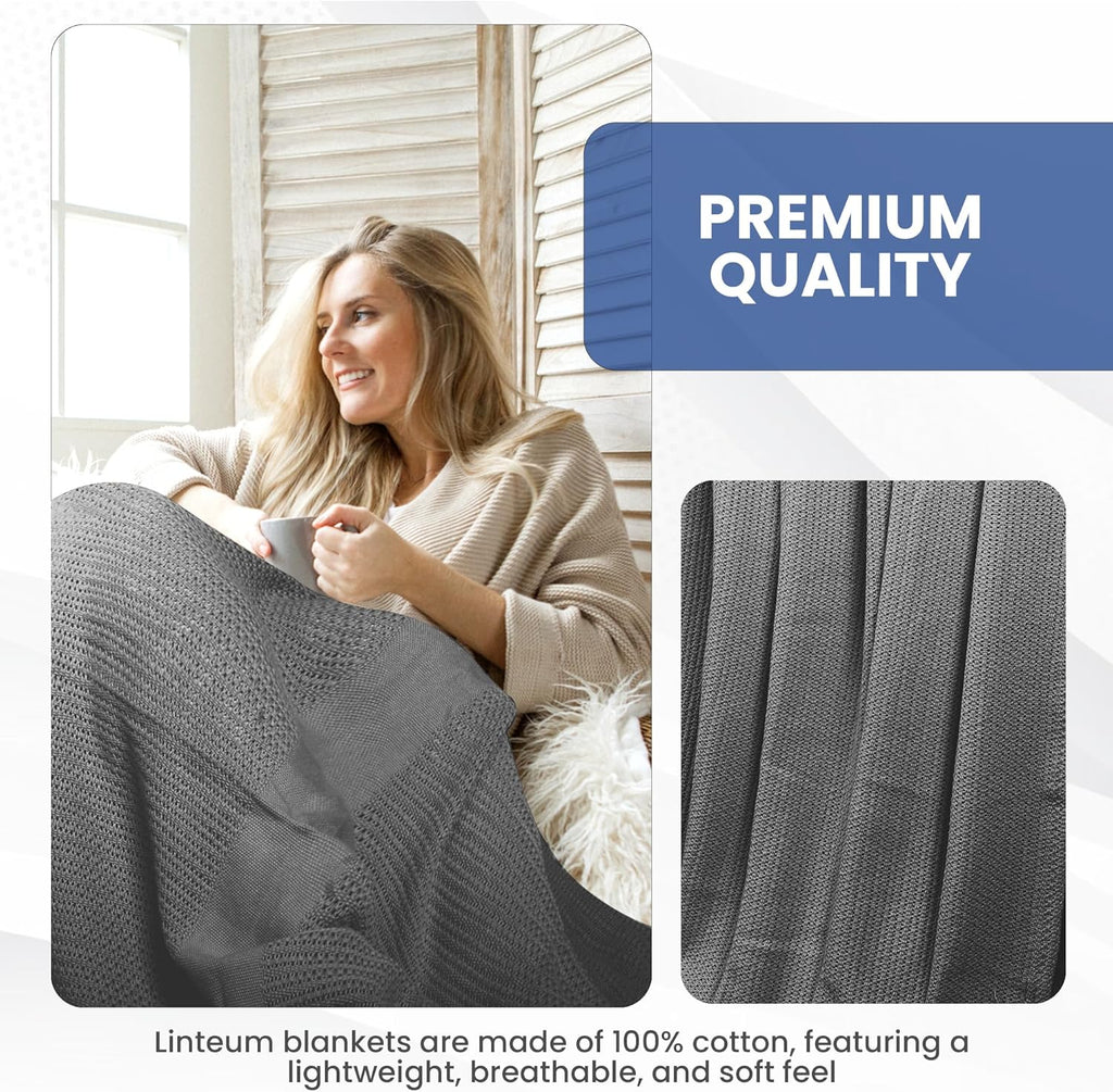 Linteum Textile Supply Leno Weave Blanket, 100% Cotton, Lightweight, Warm, Extra-Fluffy, Premium and Durable Soft & Cozy Bed Blanket for Bed, Couch, Sofa Throw for All Season