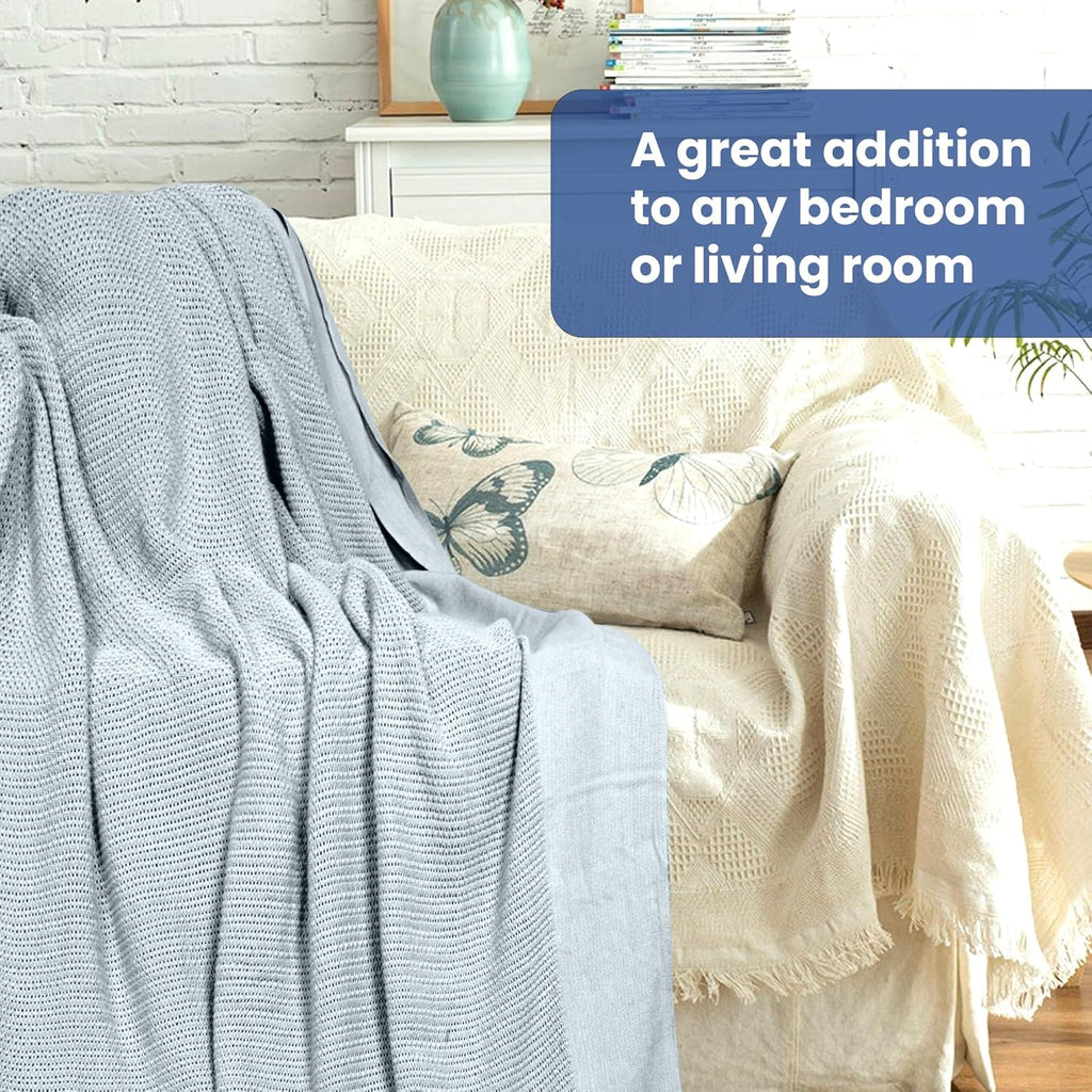 Linteum Textile Supply Leno Weave Blanket, 100% Cotton, Lightweight, Warm, Extra-Fluffy, Premium and Durable Soft & Cozy Bed Blanket for Bed, Couch, Sofa Throw for All Season