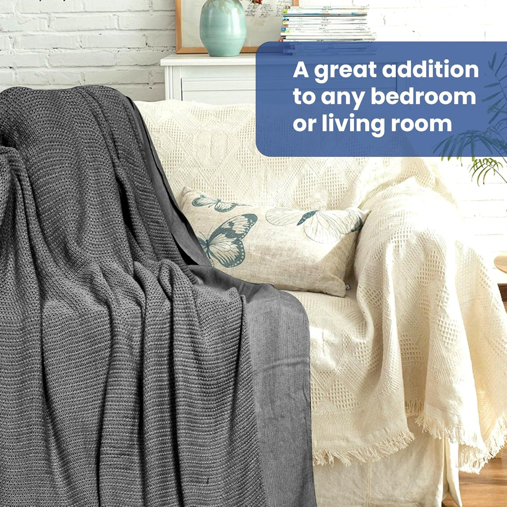 Linteum Textile Supply Leno Weave Blanket, 100% Cotton, Lightweight, Warm, Extra-Fluffy, Premium and Durable Soft & Cozy Bed Blanket for Bed, Couch, Sofa Throw for All Season