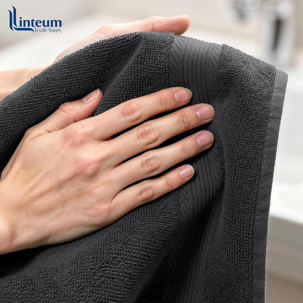 Linteum Textile Supply Black Bleach Proof Premium Hand Towels for Bathroom 16x27 Inches 100% Cotton Zero Twist Quick Dry Highly Absorbent Bleach Safe Spa Towels for Salon, Home, Hotel