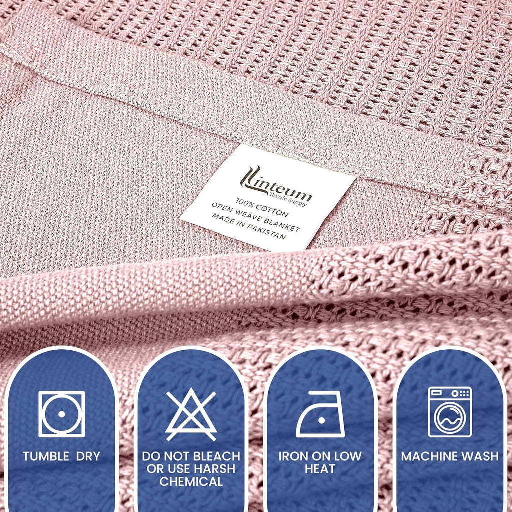 Linteum Textile Supply Leno Weave Blanket, 100% Cotton, Lightweight, Warm, Extra-Fluffy, Premium and Durable Soft & Cozy Bed Blanket for Bed, Couch, Sofa Throw for All Season