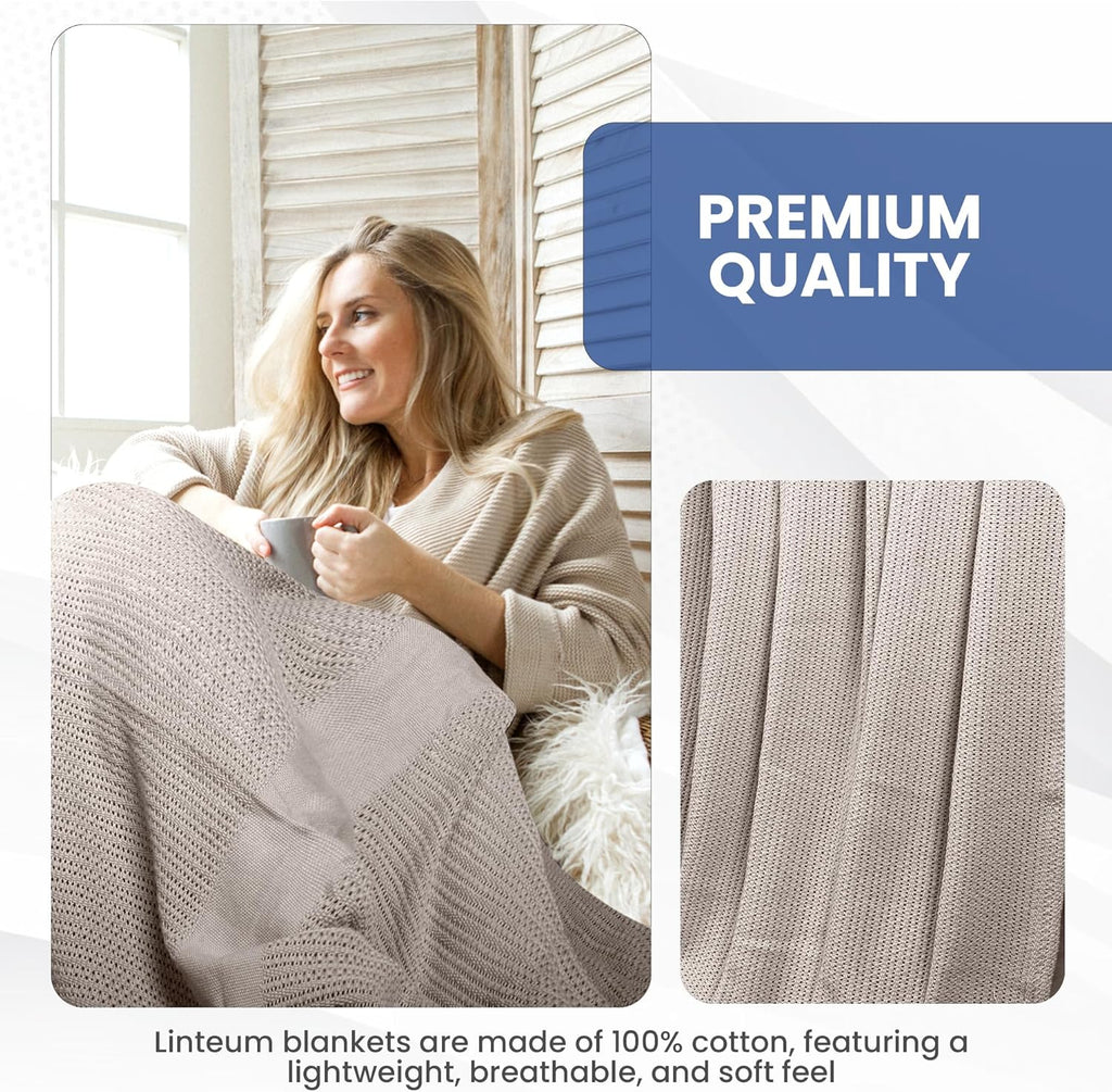 Linteum Textile Supply Leno Weave Blanket, 100% Cotton, Lightweight, Warm, Extra-Fluffy, Premium and Durable Soft & Cozy Bed Blanket for Bed, Couch, Sofa Throw for All Season