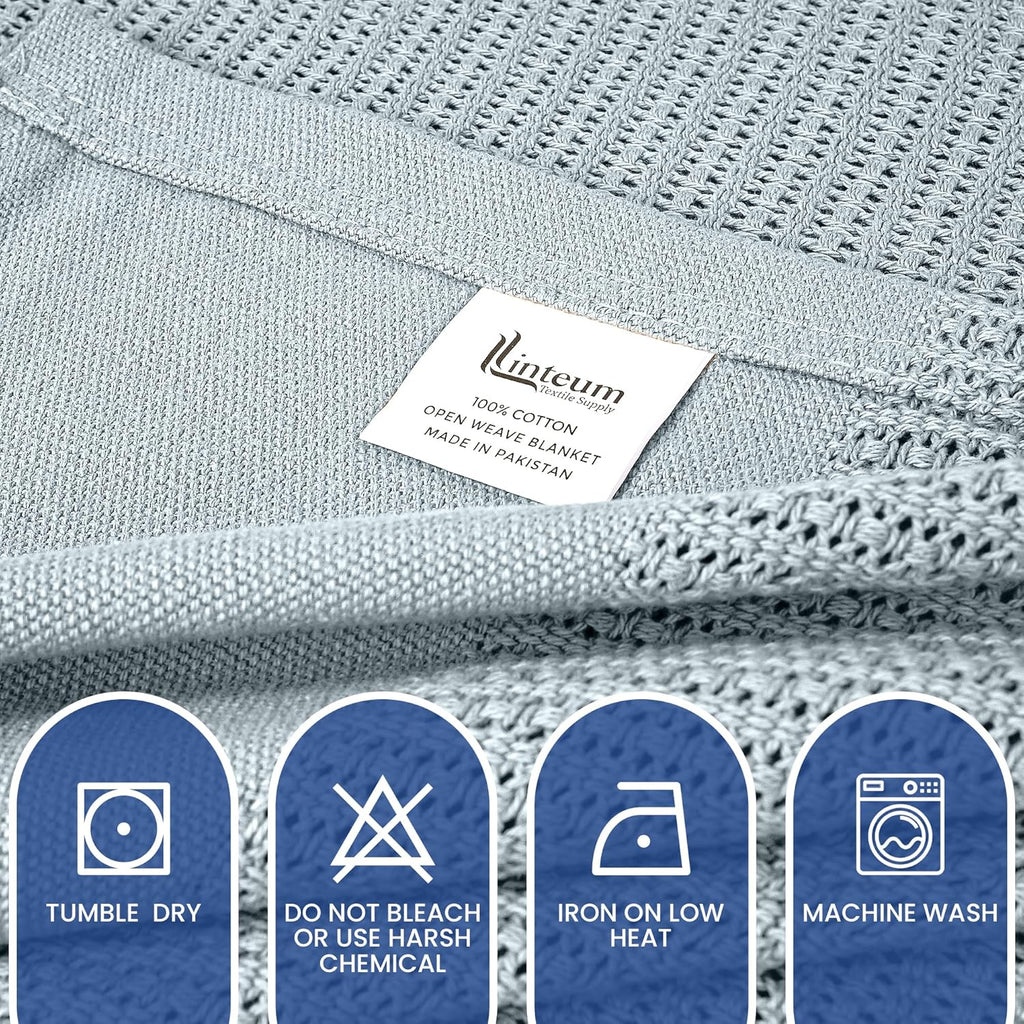 Linteum Textile Supply Leno Weave Blanket, 100% Cotton, Lightweight, Warm, Extra-Fluffy, Premium and Durable Soft & Cozy Bed Blanket for Bed, Couch, Sofa Throw for All Season