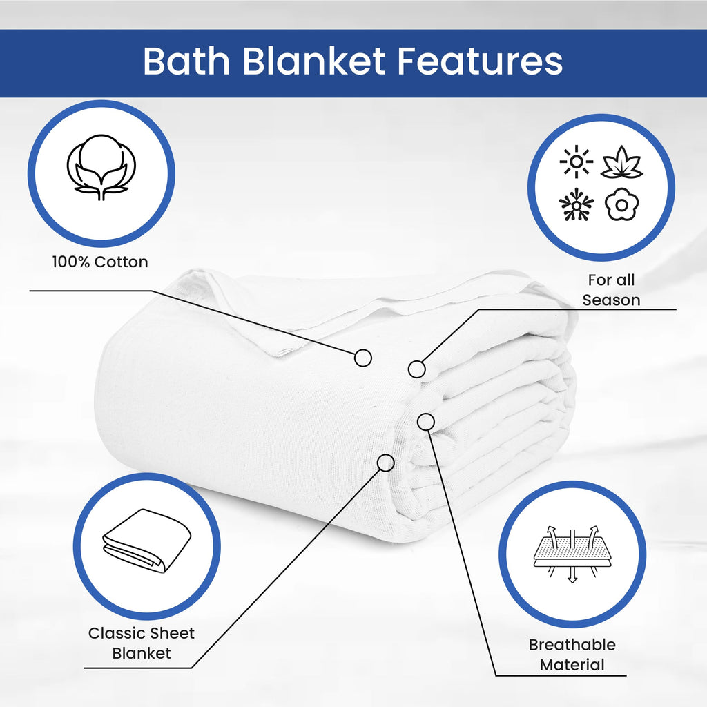 Linteum Textile Cotton Blended Hospital Patient Bath Blanket, Bed Bath Sheet, Twin Blanket Lightweight Sheet Blankets 70x90 in, 1.75 lb. White [2 Pack]
