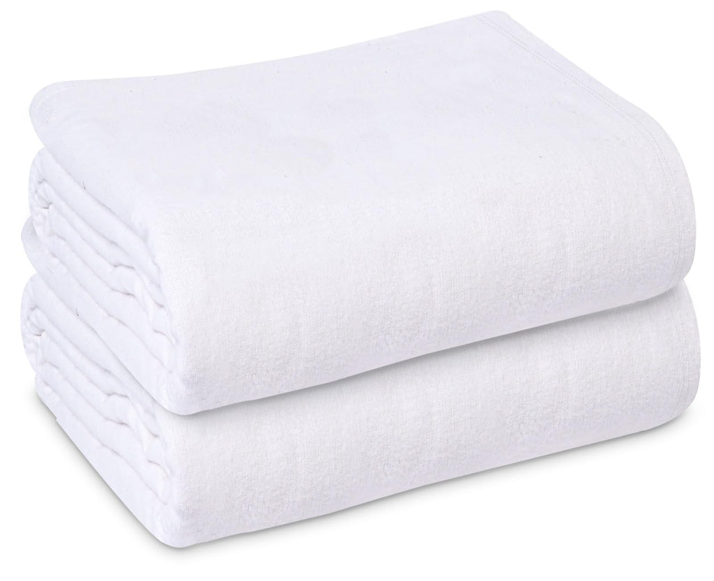 Linteum Textile Cotton Blended Hospital Patient Bath Blanket, Bed Bath Sheet, Twin Blanket Lightweight Sheet Blankets 70x90 in, 1.75 lb. White [2 Pack]