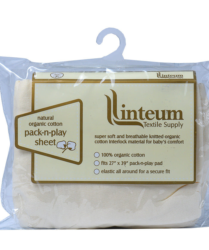Linteum Textile (27x39 in, Beige) 100 % Natural Organic Cotton Crib Sheet for Pack-N-Play Pads