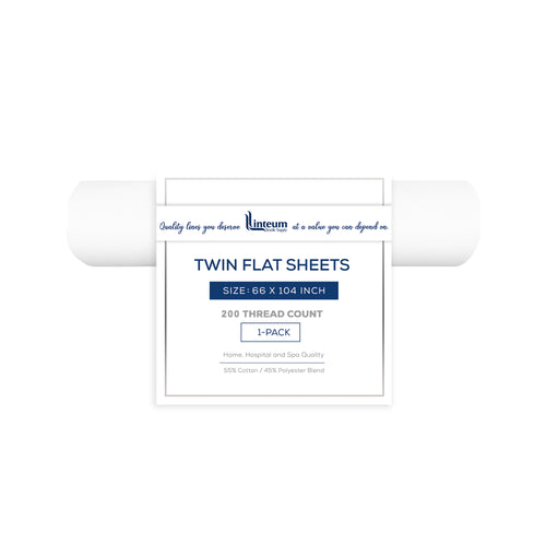 Linteum Textile Supply White Bed Sheets – Soft and Comfortable Twin Size Flat Percale Sheets 200 Thread Count Top Sheets for Home, Hospitals, Spas & Rental Properties (66x104 Inches)