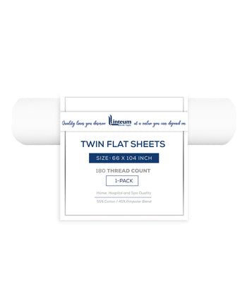 Linteum Textile Supply White Bed Sheet – 66x104 Soft and Comfortable Twin Size Flat Percale Sheets 180 Thread Count Top Sheets for Home, Hospitals, Spas & Rental Properties