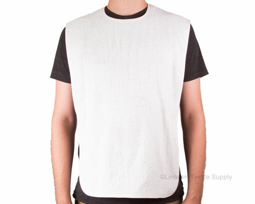 Linteum Textile 18x34 White Soft Terry ADULT BIBS with Velcro-Type Closure