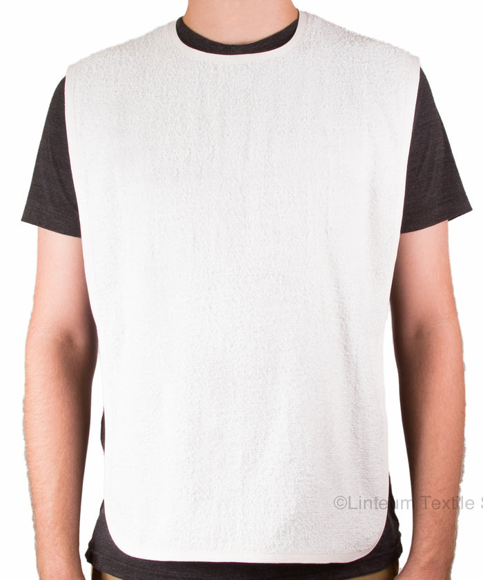 Linteum Textile 18x34 White Soft Terry ADULT BIBS with Velcro-Type Closure