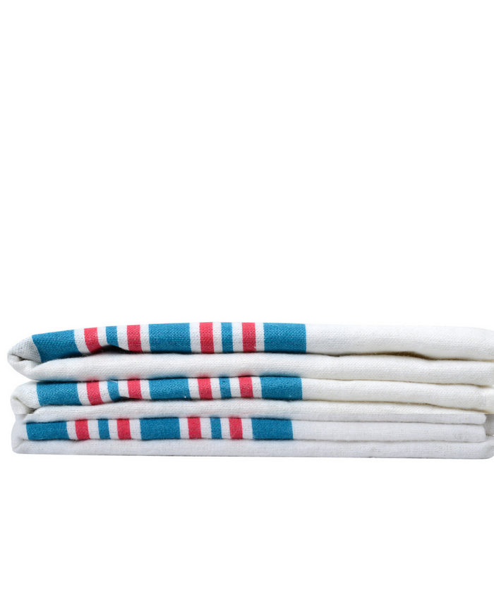 Linteum Textile 30x40 in Receiving Hospital Baby Blankets, 100% Cotton, Classic White w/Blue & Pink Stripes